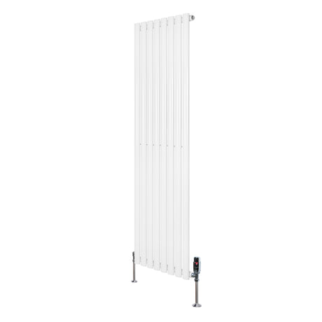 Radiador de coluna simples oval branco, 1600 mm x 480 mm, com acabamento liso e válvulas metálicas na base para instalação fácil