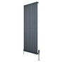 Radiador de coluna oval cinza antracite, 1600 mm x 600 mm, com acabamento liso e válvulas metálicas, ideal para aquecimento eficiente