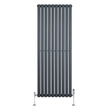 Radiador de coluna simples oval cinza antracite, com design vertical e válvulas cromadas, ideal para aquecimento eficiente
