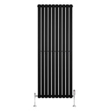 Radiador de coluna simples oval preto, com design vertical e válvulas cromadas, ideal para aquecer ambientes modernos e elegantes