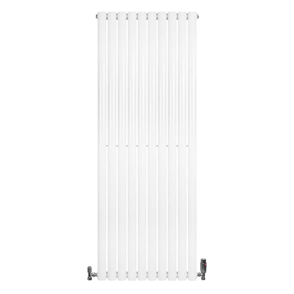 Radiador de coluna simples oval branco, com design vertical e válvulas, medindo 1600 mm x 600 mm, ideal para aquecimento eficiente