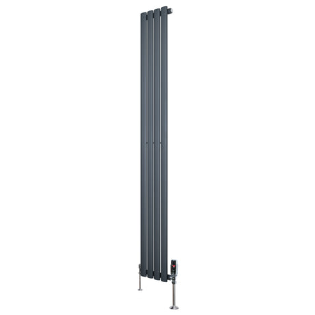 Radiador de coluna simples oval cinza antracite, com design elegante e válvulas, ideal para aquecimento em ambientes modernos