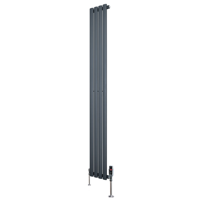 Radiador de coluna simples oval cinza antracite, com design elegante e válvulas, ideal para aquecimento em ambientes modernos