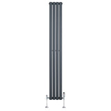 Radiador de coluna simples oval cinza antracite, com válvulas, medindo 1800 mm de altura e 240 mm de largura, design moderno e elegante