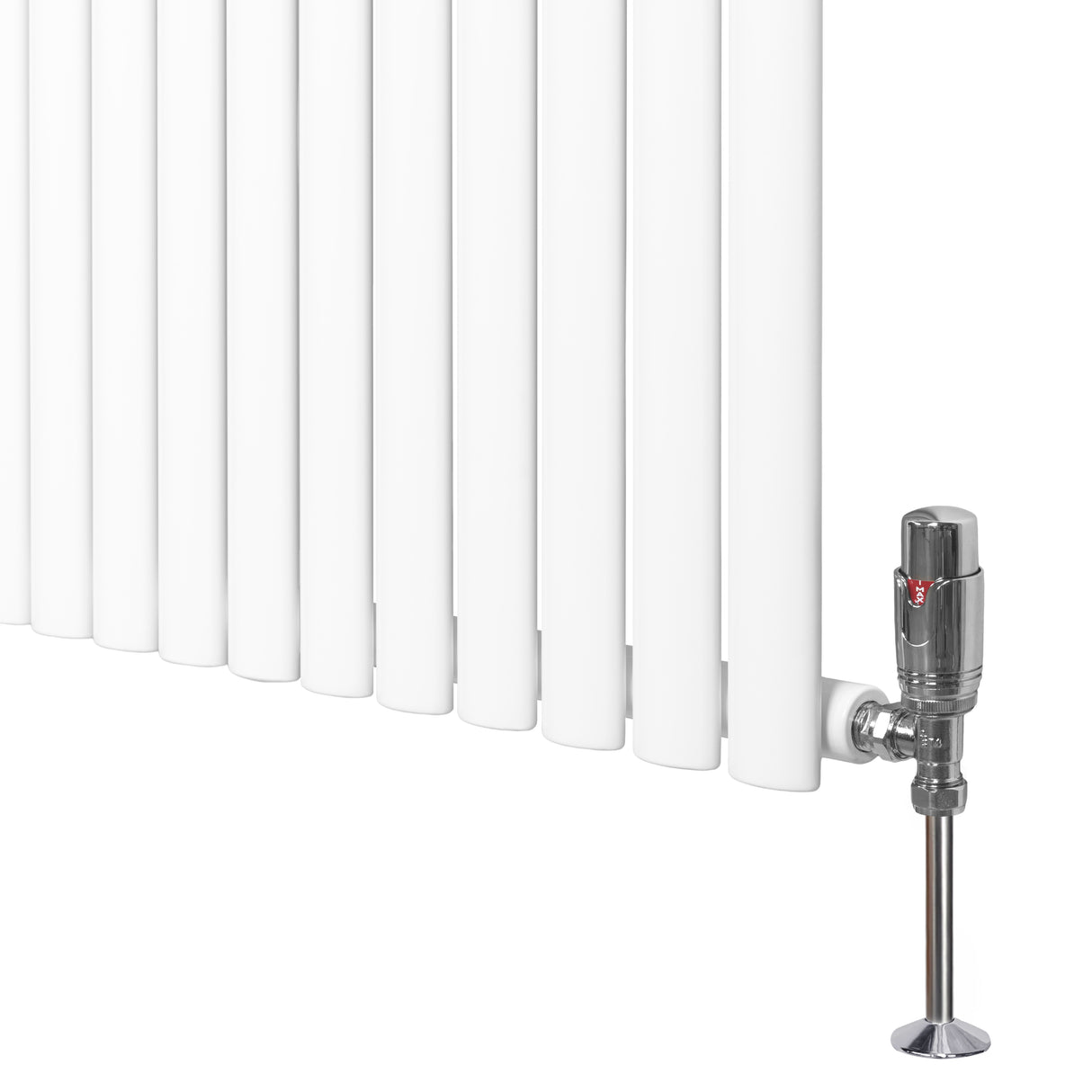 Radiador de coluna simples oval branco, 1800 mm x 240 mm, com válvulas cromadas e acabamento liso, ideal para aquecimento eficiente