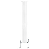 Radiador de coluna simples oval branco, com design elegante, medindo 1800 mm x 240 mm, equipado com válvulas cromadas brilhantes