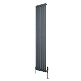 Radiador de coluna simples oval cinza antracite, 1800 mm x 360 mm, com válvulas, design moderno e acabamento liso e elegante
