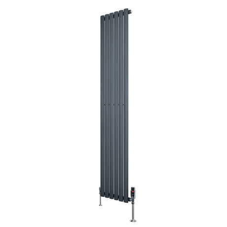 Radiador de coluna simples oval cinza antracite, 1800 mm x 360 mm, com válvulas, design moderno e acabamento liso e elegante
