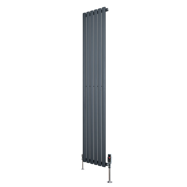 Radiador de coluna simples oval cinza antracite, 1800 mm x 360 mm, com válvulas, design moderno e acabamento liso e elegante