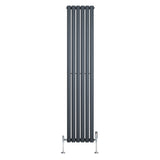 Radiador de coluna simples oval cinza antracite, 1800 mm x 360 mm, com válvulas, design moderno e acabamento liso e elegante