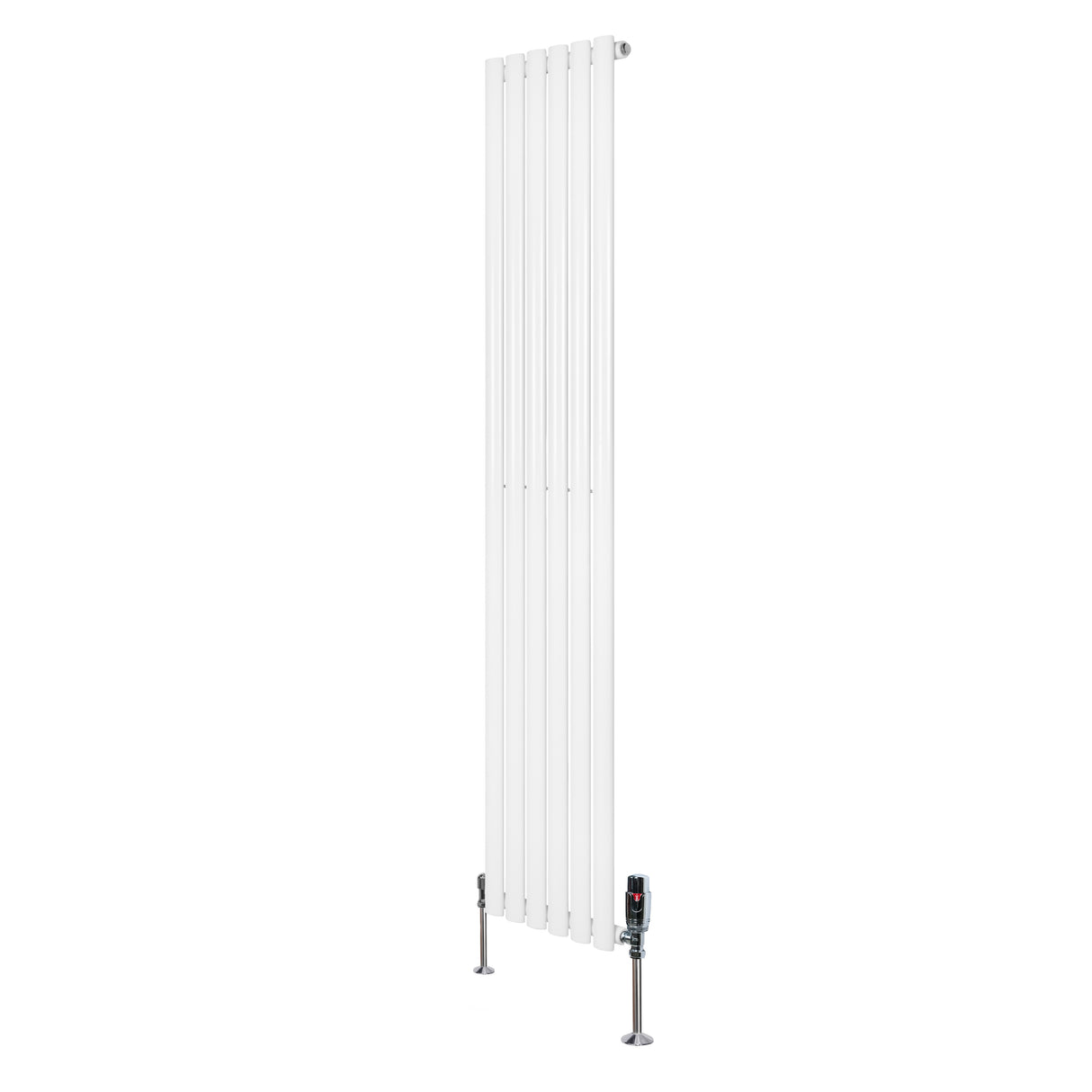 Radiador de coluna simples oval branco, 1800 mm x 360 mm, com válvulas, design moderno e superfície lisa para aquecimento eficiente