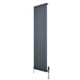 Radiador de coluna simples oval cinza antracite, 1800 mm x 480 mm, com acabamento liso e válvulas na parte inferior