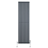 Radiador de coluna simples oval cinza antracite, com design vertical e válvulas, ideal para aquecimento eficiente em ambientes modernos