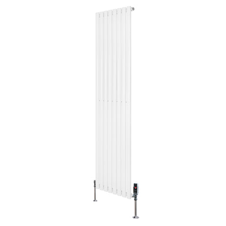 Radiador de coluna simples oval branco, 1800 mm x 480 mm, com válvulas, apresentando design elegante e superfície lisa e brilhante