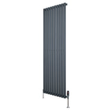 Radiador de coluna simples oval cinza antracite, com design vertical e válvulas, medindo 1800 mm x 600 mm, ideal para aquecimento eficiente