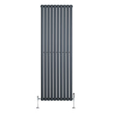 Radiador de coluna simples oval cinza antracite, com design vertical e válvulas, medindo 1800 mm x 600 mm, ideal para aquecimento eficiente