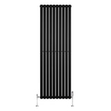 Radiador de coluna simples oval preto, 1800 mm x 600 mm, com acabamento liso e válvulas laterais elegantes, ideal para aquecimento moderno