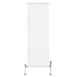 Radiador de coluna simples oval branco, 1800 mm x 600 mm, com acabamento liso e válvulas cromadas em ambas as extremidades