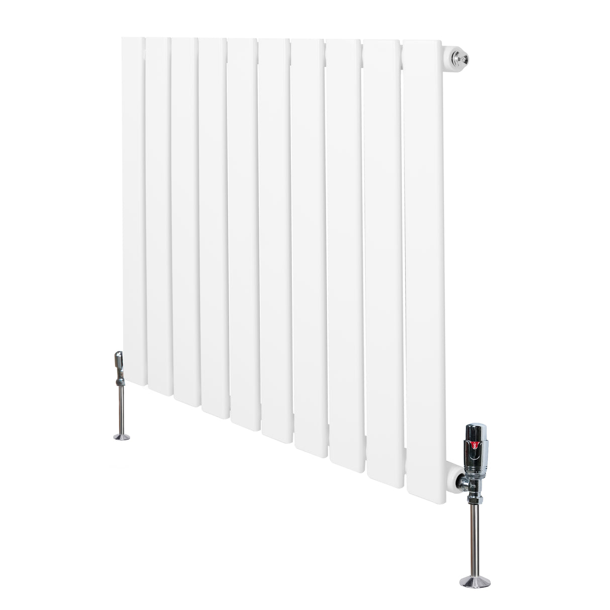 Radiador plano de coluna simples, 600 x 700 mm, com acabamento branco e válvulas metálicas, ideal para aquecimento eficiente