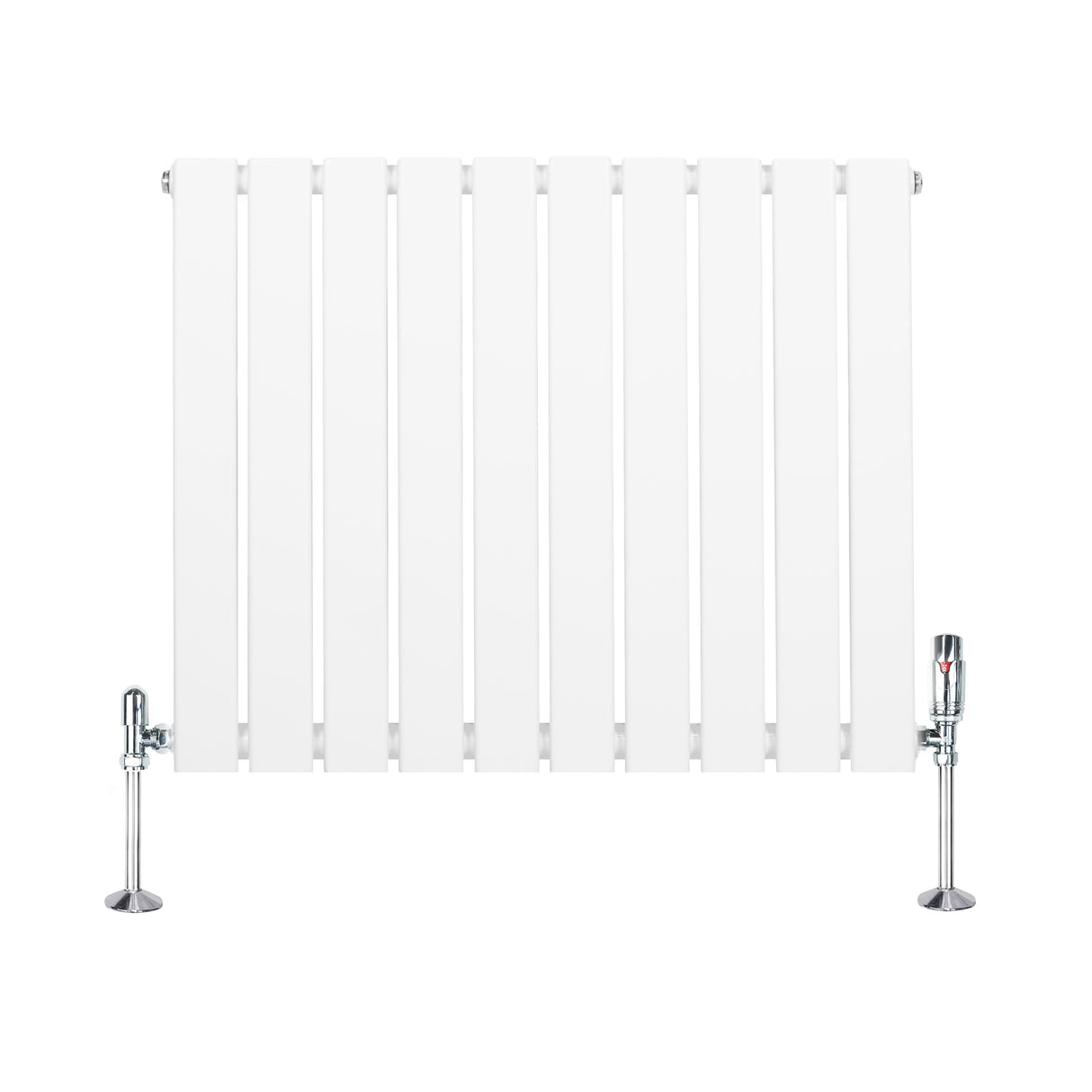 Radiador plano de coluna simples, 600 x 700 mm, com acabamento branco e válvulas cromadas, ideal para aquecer ambientes com estilo