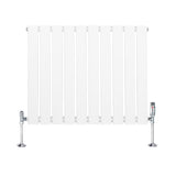 Radiador plano de coluna simples, 600 x 700 mm, com acabamento branco e válvulas cromadas, ideal para aquecer ambientes com estilo