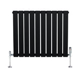 Radiador plano de coluna simples, 600 x 700 mm, com acabamento preto e válvulas cromadas, ideal para aquecimento eficiente e moderno