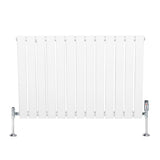 Radiador plano de coluna simples branco com válvulas, medindo 600 x 910 mm, apresentando design moderno e acabamento liso