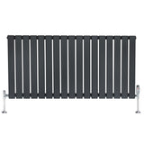 Radiador plano de coluna simples cinza antracite, com design moderno e listras verticais, equipado com válvulas em metal brilhante