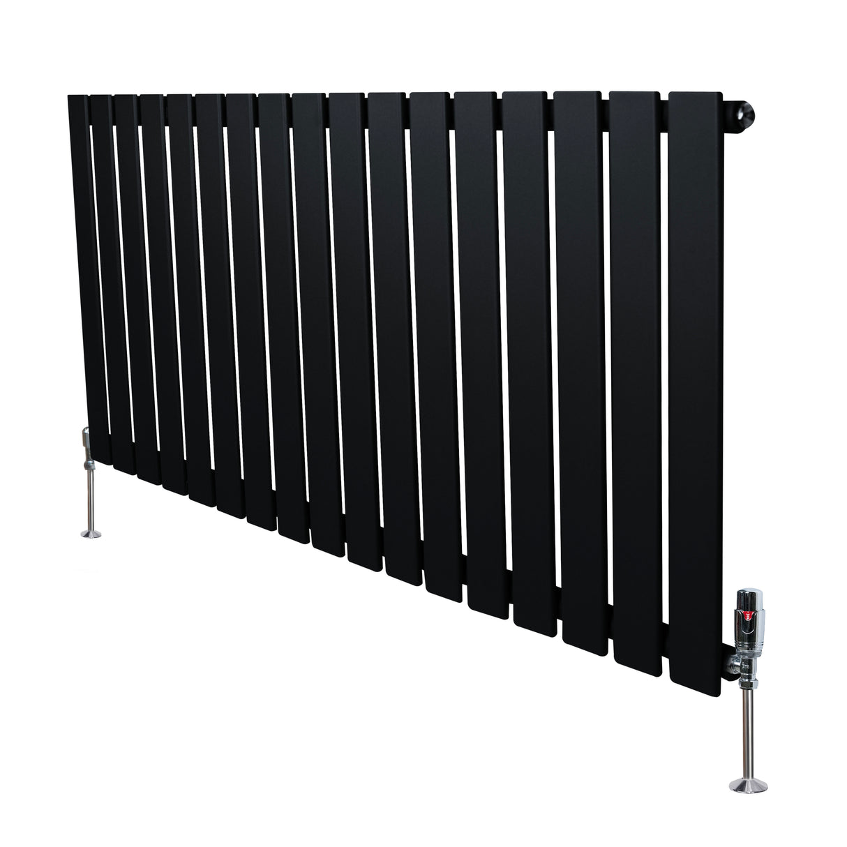 Radiador plano de coluna simples, 600 x 1190 mm, com acabamento preto fosco e válvulas, ideal para aquecimento eficiente e moderno