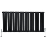 Radiador plano de coluna simples, 600 x 1190 mm, com acabamento preto fosco e válvulas cromadas, ideal para aquecimento eficiente