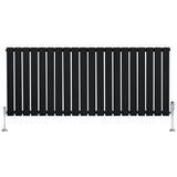 Radiador plano de coluna simples, 600 x 1400 mm, com acabamento preto, design moderno e válvulas em metal prateado, ideal para aquecimento