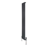 Radiador plano de coluna simples em cinza antracite, com design vertical e válvulas, ideal para aquecimento eficiente em ambientes modernos