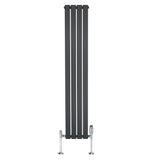Radiador plano de coluna simples cinza antracite, com design vertical e válvulas cromadas, ideal para aquecimento eficiente e moderno