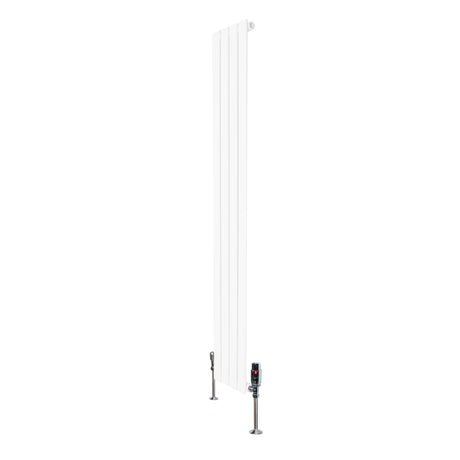 Radiador plano de coluna simples, branco, com válvulas, medindo 1600 x 280 mm, apresentando um design elegante e moderno