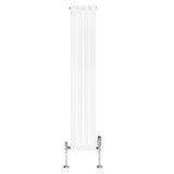 Radiador plano de coluna simples branco, 1600 x 280 mm, com acabamento liso e válvulas cromadas na base, ideal para aquecimento eficiente