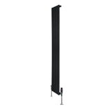 Radiador plano de coluna simples, 1600 x 280 mm, na cor preta, com design moderno e válvulas metálicas na base, ideal para aquecimento eficiente
