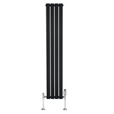 Radiador plano de coluna simples, 1600 x 280 mm, com acabamento preto e válvulas cromadas, ideal para aquecimento eficiente