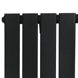 Radiador plano de coluna simples em preto, com design moderno, acabamento texturizado e válvulas visíveis, medindo 1600 x 280 mm