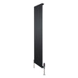 Radiador plano de coluna simples, 1600 x 420 mm, acabamento preto, com design vertical e válvulas na base para aquecimento eficiente