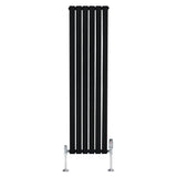 Radiador plano de coluna simples, 1600 × 420 mm, com acabamento preto e válvulas cromadas, ideal para aquecimento eficiente