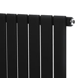 Radiador plano de coluna simples em preto, com design moderno, acabamento liso e válvulas visíveis, medindo 1600 x 560 mm