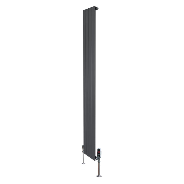 Radiador plano de coluna simples cinzento antracite, 1800 mm x 280 mm, com válvulas, design elegante e moderno, ideal para aquecimento