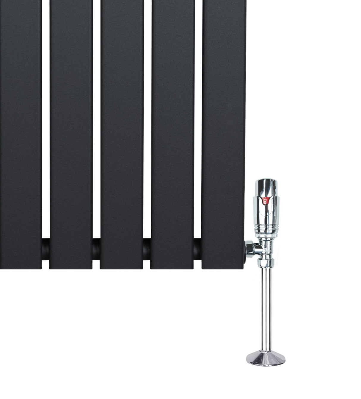 Radiador plano de coluna simples cinzento antracite com válvulas, medindo 1800 mm x 280 mm, com acabamento liso e moderno