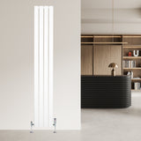 Radiador plano de coluna simples, 1800 mm x 280 mm, acabamento branco, com válvulas cromadas, ideal para ambientes modernos e elegantes