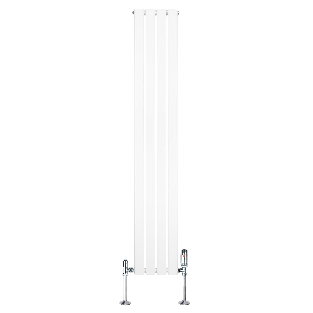 Radiador plano de coluna simples, 1800 mm x 280 mm, na cor branca, com acabamento liso e válvulas cromadas na base