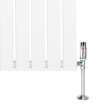 Radiador plano de coluna simples em branco, com design elegante e válvulas cromadas, medindo 1800 mm x 280 mm