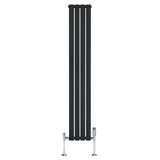Radiador plano de coluna simples, 1800 mm x 280 mm, na cor preta, com design moderno e válvulas cromadas na base