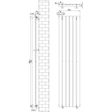 Radiador plano de coluna simples em cinza antracite, com dimensões de 1800 mm x 420 mm, destacando suas válvulas e design elegante