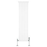 Radiador plano de coluna simples branco, com design vertical, medindo 1800 mm x 420 mm, equipado com válvulas cromadas na base