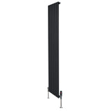 Radiador plano de coluna simples, 1800 mm x 420 mm, na cor preta, com design elegante e válvulas na base para aquecimento eficiente